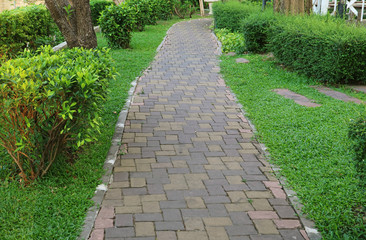 Stone Block Paved Walkway in the Greenery Garden