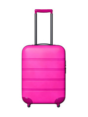 Suitcase on white background. Travel baggage concept. Minimal style. Copy space. 3D rendering isolate illustration