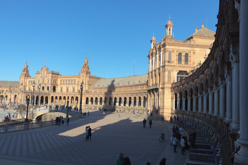 Plaza de Espana in Seville bathing in sunlight on a December afternoon