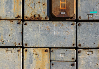 Close up on old metal  electricity boxes