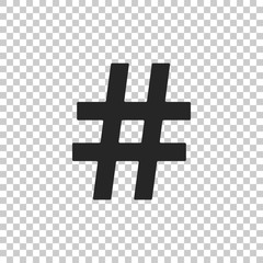 Hashtag icon isolated on transparent background. Social media symbol. Modern UI website navigation. Flat design. Vector Illustration