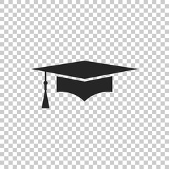 Graduation cap icon isolated on transparent background. Graduation hat with tassel icon. Flat design. Vector Illustration