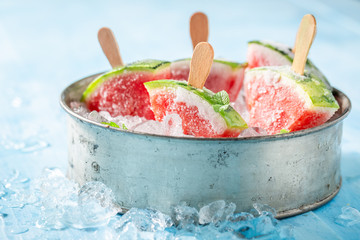 Yummy watermelon ice cream on cold ice