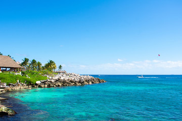 Beautiful landscape Caribbean Sea against clear blue sky during sunny day.