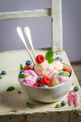 Cold and sweet ice cream made of fruits