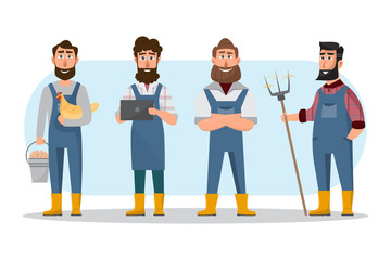 farmer cartoon in various character. Organic rural farm