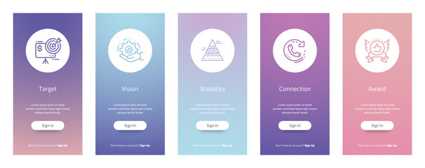 Naklejka premium Target, Vision, Statistics, Connection, Award Vertical Cards with strong metaphors.