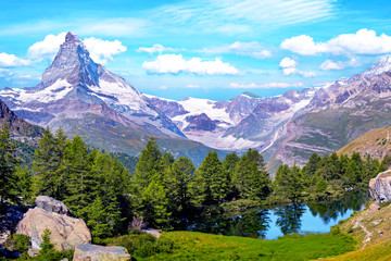 Beautiful landscape with the Matterhorn in the Swiss Alps, near Zermatt, Switzerland, Europe