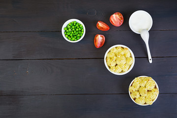 Homemade shepherd's pie on wooden background