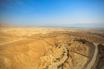 Desert landscape from Masada mountain. Not a single person. Beautiful landscape