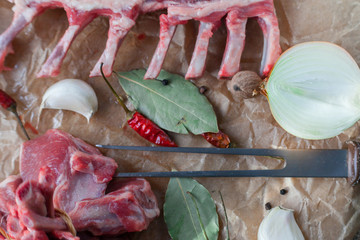 Raw Irish lamb chop and Racks of lamb ready for cooking, on a paper