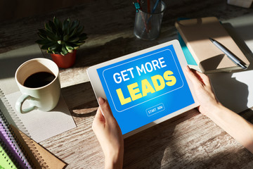 Lead generation start button on screen. Digital marketing and business strategy concept.