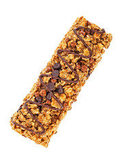 Granola bar with cereals and chocolate isolated on white background
