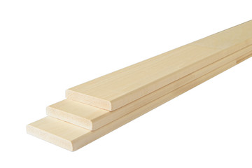 clean light linden boards lie on top of each other on a white background