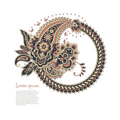 paisley flower pattern in damask style, indian floral design, vector illustration