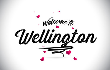 Wellington Welcome To Word Text with Handwritten Font and Pink Heart Shape Design.