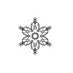 Snowflake sign. Silhouette design gray snowflake on white background. Symbol of Christmas holiday season. Monochrome template for prints, card. Isolated graphic element. Flat vector illustration