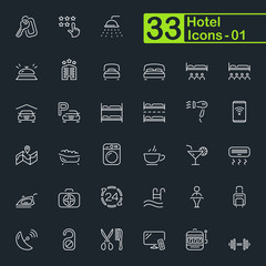 Hotel and hotel services outline icons