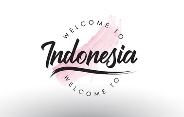 Indonesia Welcome to Text with Watercolor Pink Brush Stroke