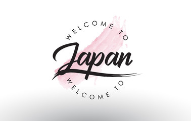 Japan Welcome to Text with Watercolor Pink Brush Stroke