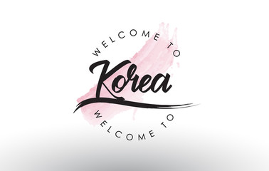 Korea Welcome to Text with Watercolor Pink Brush Stroke