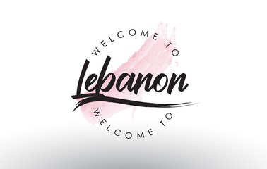 Lebanon Welcome to Text with Watercolor Pink Brush Stroke