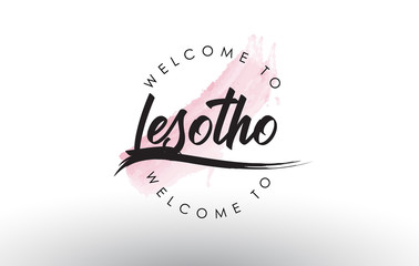 Lesotho Welcome to Text with Watercolor Pink Brush Stroke