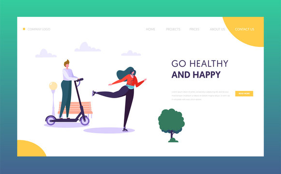 Active People Character in Park Landing Page