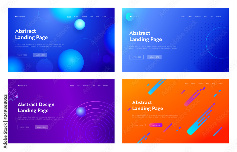 Poster light blue purple orange abstract geometric line shape landing page background set. digital motion g