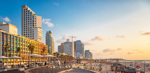 View on the beach in Tel Aviv with some of its iconic hotels