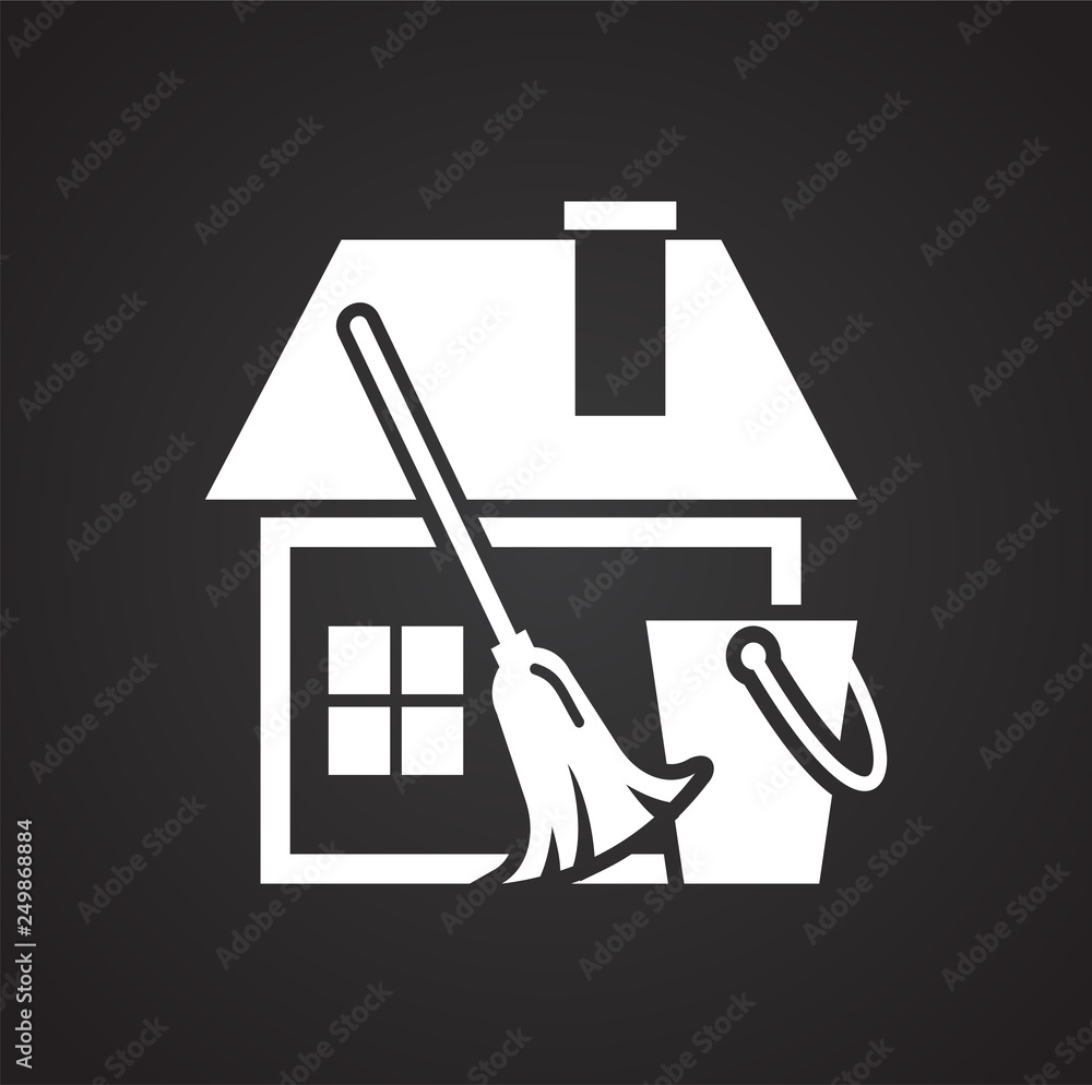 Poster cleaning house icon on black background for graphic and web design, modern simple vector sign. inter