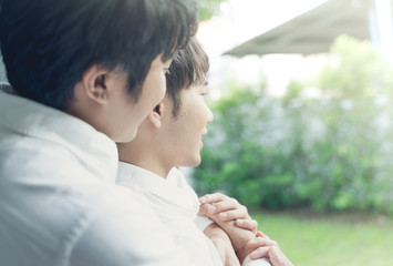 Gay couple spending time at home