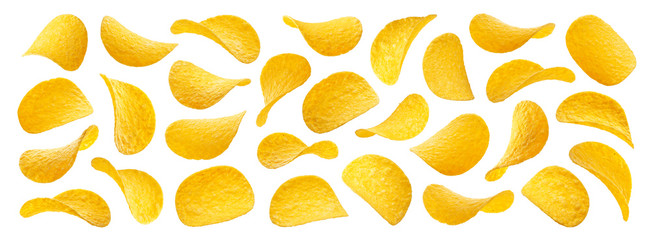 Potato chips isolated on white background, collection
