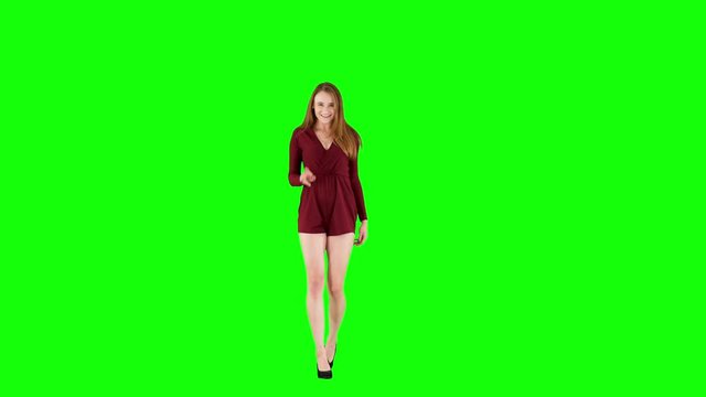 Girl Blowing Kisses and Waving Her Hand on Green Screen