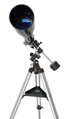Telescope in front view, isolated on white background