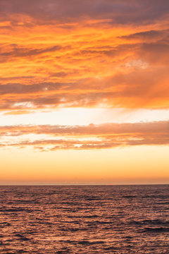 Sea sunset landscape image red orange color