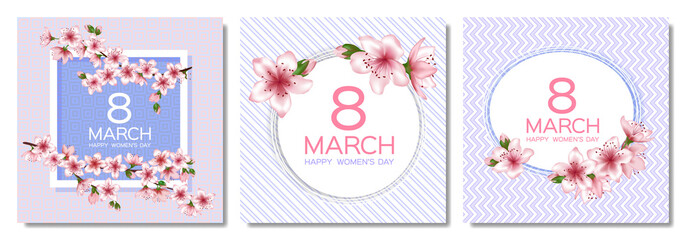 8 March Happy Women's Day vector cards set.