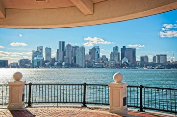 View of downtown Boston skyline from East Boston across the Boston Harbor