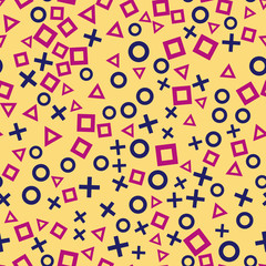 Colorful seamless vector pattern with different shapes objects. Texture background for textile, print, paper, fabric background, wallpaper
