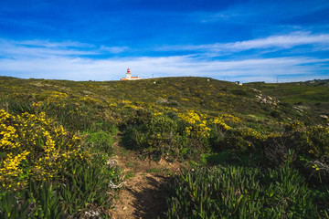 Fototapeta na wymiar Beautiful hills view close to Cabo da Roca and Praia de Ursa in Portugal