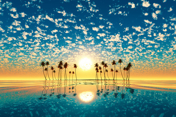 gold sunset above tropic island turquoise