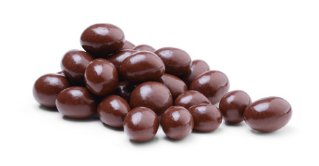 Peanuts covered in chocolate isolated on white