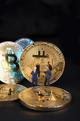 Golden Bitcoins. New virtual money. Studio shot