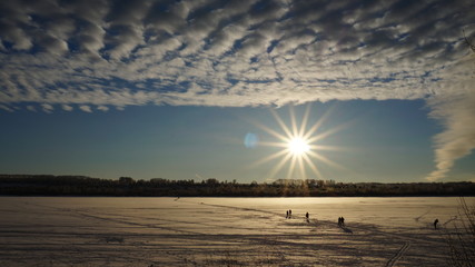 winter sunset over the river