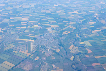 View from the plane to the city of Tikhoretsk and the village of Fastovetskaya
