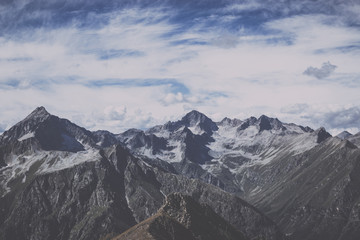 Closeup view mountains scenes in national park Dombai, Caucasus, Russia