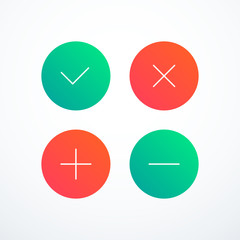 Tick, cross, plus, minus icon set. Check mark icons. Vector illustration