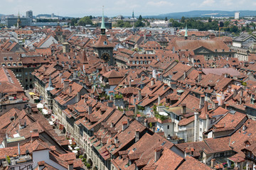 Fototapeta na wymiar Aerial view of historic Bern city center from Bern Minster, Switzerland