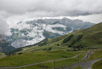 Fototapeta na wymiar View on mountains from Jungfraujoch station in alps in Lauterbrunnen