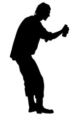 Street artist and balloon with paint on white background